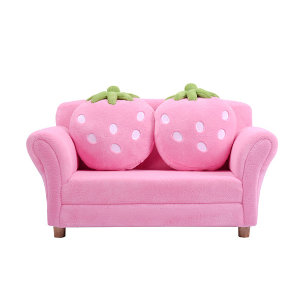 2 Seat Kids Sofa Children Lounge Bed with 2 Cute Strawberry Pillows