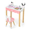 Kids Vanity Table Chair Set with Rabbit Mirror Storage Drawer