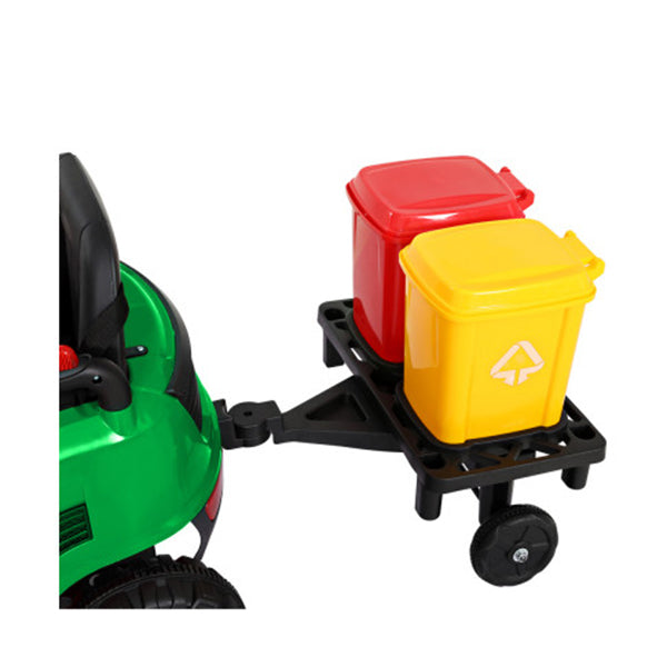 Kids Ride On Car Street Sweeper Truck With Rotating Brushes Garbage Cans Green