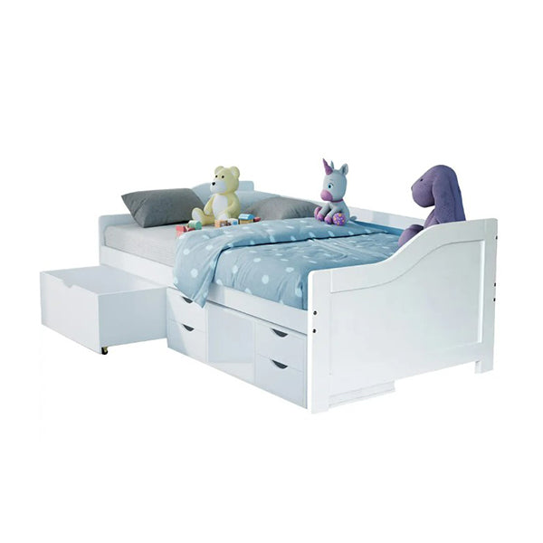 Kids Wooden Single Sofa Bed Frame With Storage Drawers White