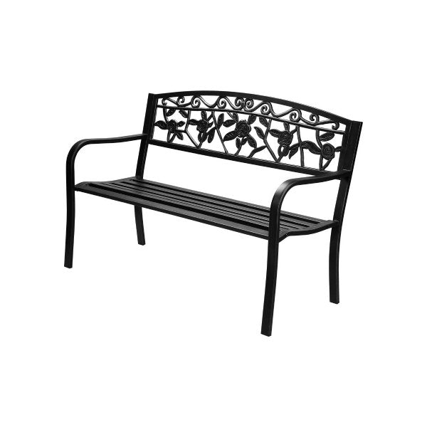Garden Bench Seat Rose Pattern Black