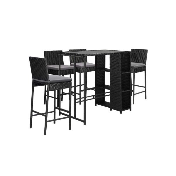 Outdoor Bar Table Stools Set Rattan 5 Piece