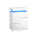 Bedside Table RGB LED 3 Drawers White