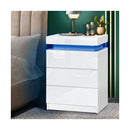 Bedside Table RGB LED 3 Drawers White