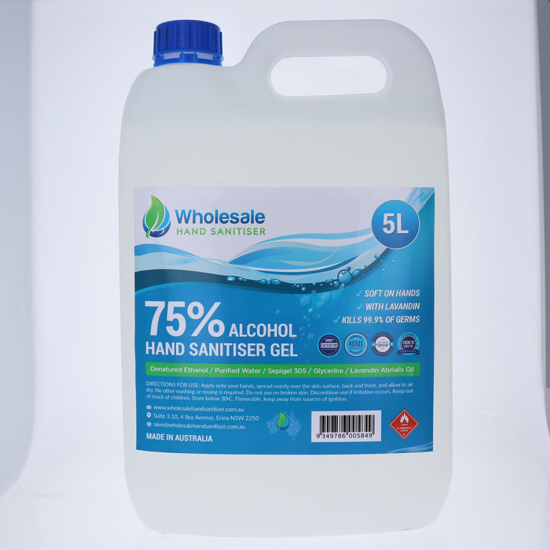 Whs Hand Sanitiser 75% Alcohol Gel 5 Litre Bottle