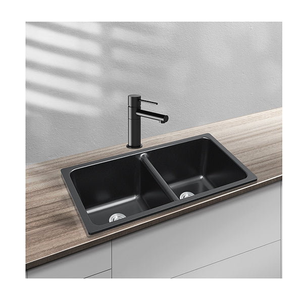 838X476X241Mm Quartz Stone Kitchen Sink Double Bowls Black