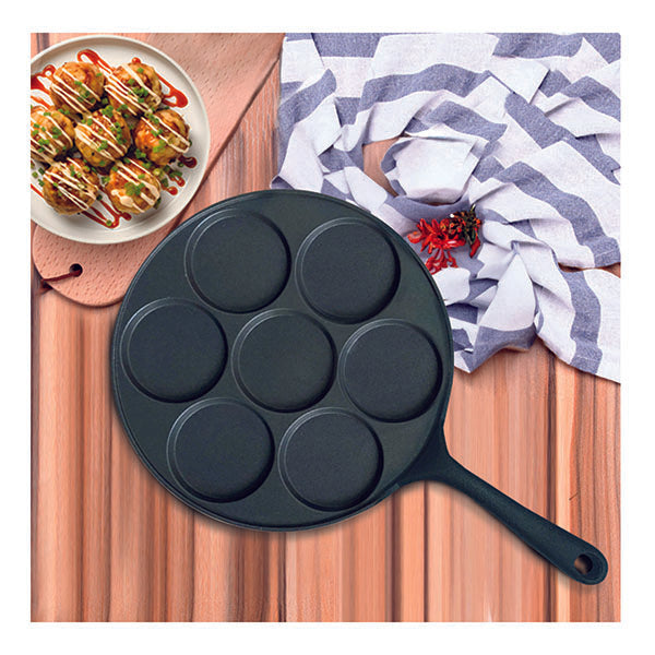 23Cm Cast Iron Takoyaki Fry Pan Octopus Balls Maker 7 Hole Grill Mold