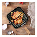 28Cm Ribbed Cast Iron Square Grill Pan With Folding Wooden Handle