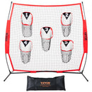 8 x 8 ft Football Trainer Throwing Net, Training Throwing Target Practice Net with 5 Target Pockets, Knotless Net Includes Bow Frame and Portable Carry Case, Improve QB Throwing Accuracy, Red