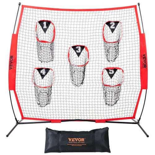 8 x 8 ft Football Trainer Throwing Net, Training Throwing Target Practice Net with 5 Target Pockets, Knotless Net Includes Bow Frame and Portable Carry Case, Improve QB Throwing Accuracy, Red