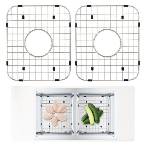 Sink Protector Grid 2PCS, 13.7"x11.6" Stainless Steel Sink Grates, Centered Drain Sink Grates with R50 Corner Radius, Large Sink Bottom Grids, Universal Bowl Rack Sink Accessory For Kitchen