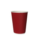 12oz Disposable Triple Wall Red Coffee Paper Cups With Lids