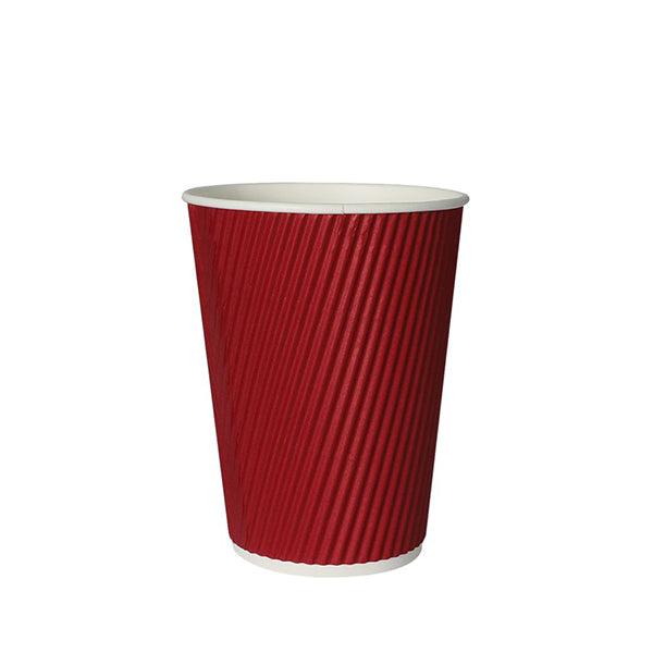 12oz Disposable Triple Wall Red Coffee Paper Cups With Lids