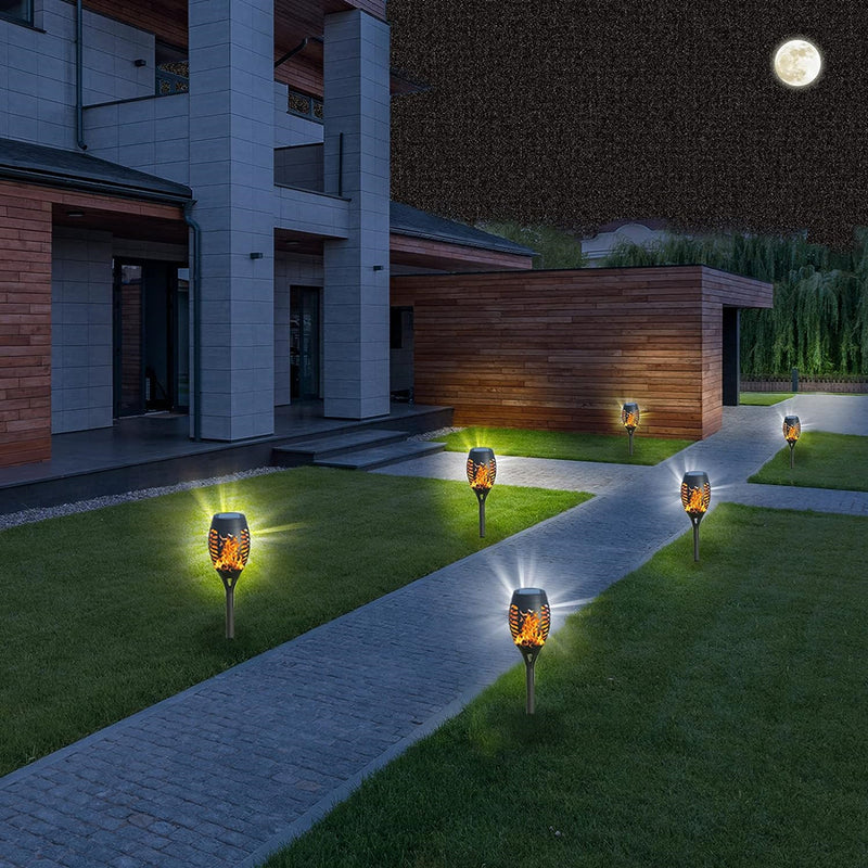 LUMIRO 4 Pack 12 LED Outdoor Flickering Flame Solar Pathway Lights_6