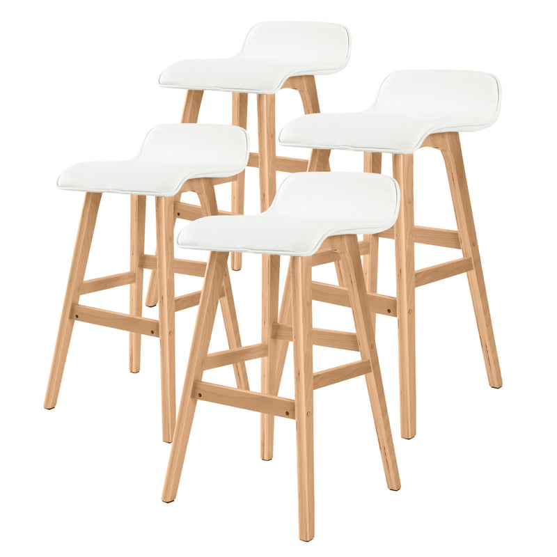 4X Oak Wood Bar Stool 65Cm Leather Sophia