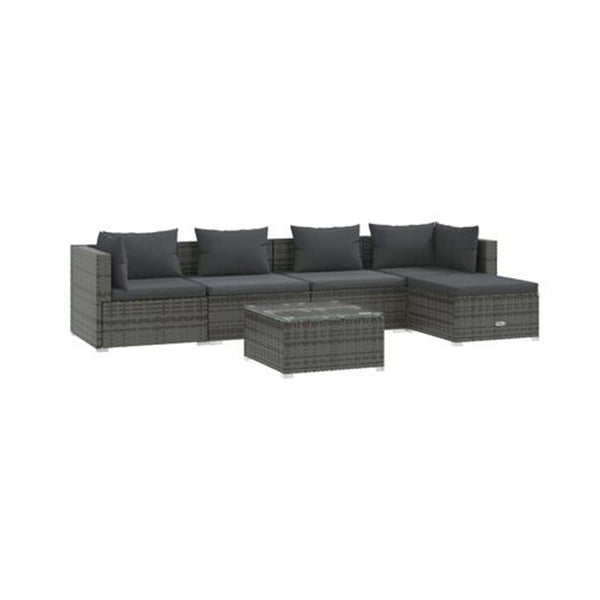 6 Piece Poly Rattan Garden Lounge Set With Cushions Grey