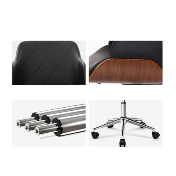 Black Wooden Office Chair Computer Pu Leather Desk Chairs Executive