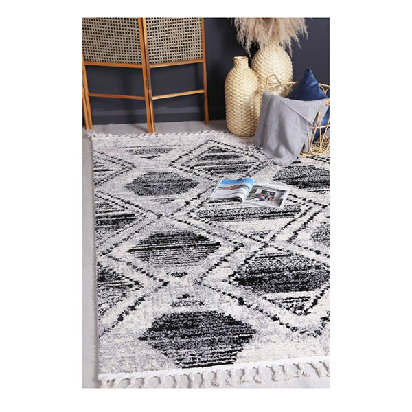 Diamond Pattern White Black Geometric Rug 80X300Cm