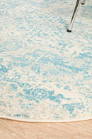 Evoke Round Glacier White Blue Transitional Rug