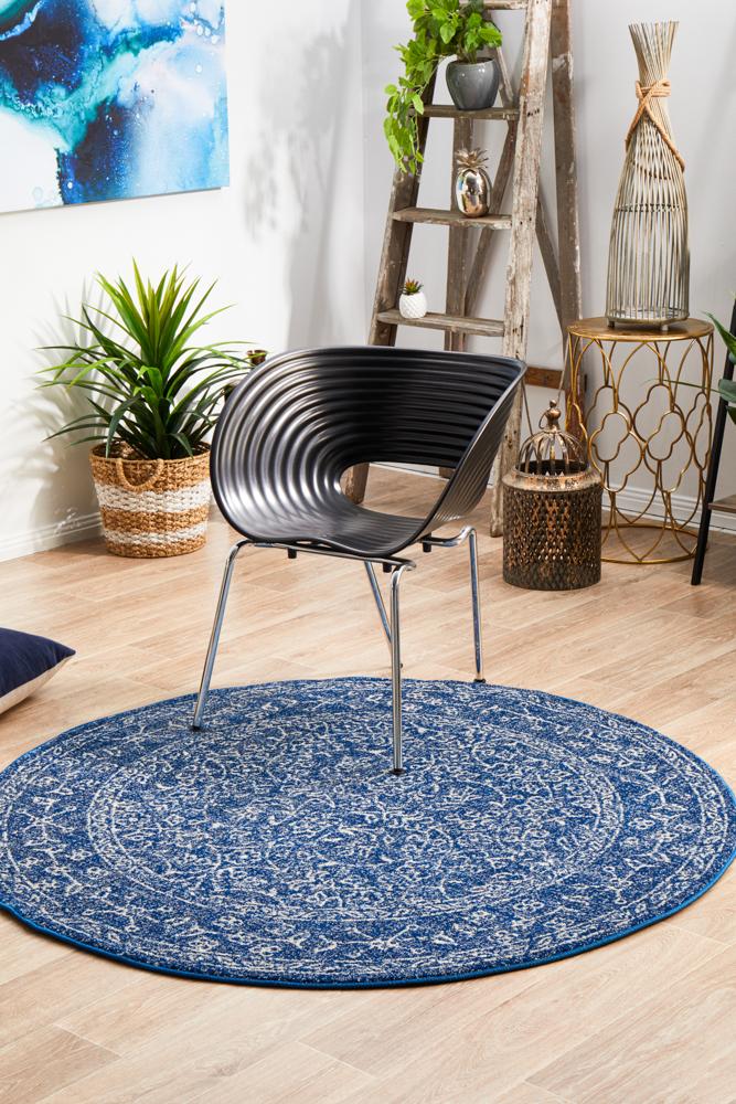 Evoke Round Artist Navy Transitional Rug