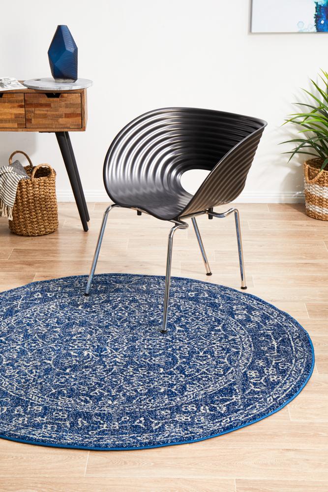 Evoke Round Artist Navy Transitional Rug