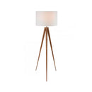 Metal Tripod Floor Spot Lamp Shade Drum In Wooden Finish