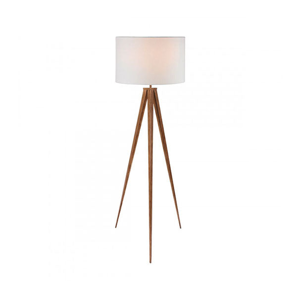 Metal Tripod Floor Spot Lamp Shade Drum In Wooden Finish