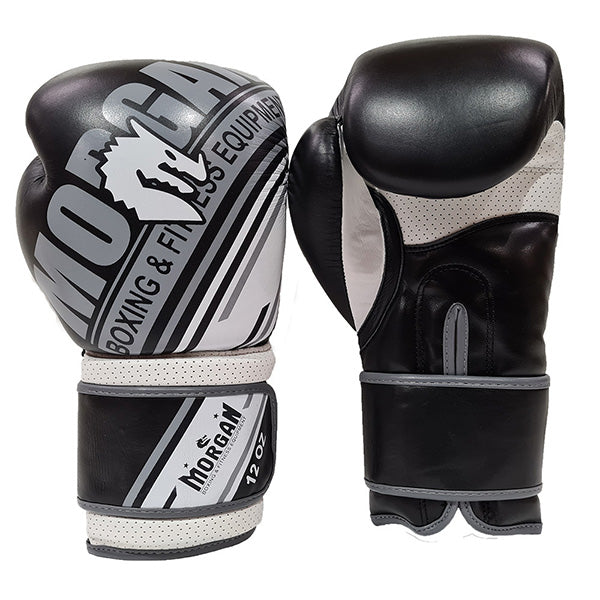 Morgan Aventus Leather Boxing Gloves 10oz Black White