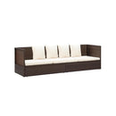 Outdoor Lounge Bed With Cushion And Pillows Poly Rattan Brown