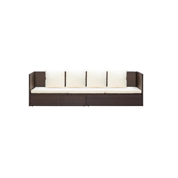 Outdoor Lounge Bed With Cushion And Pillows Poly Rattan Brown