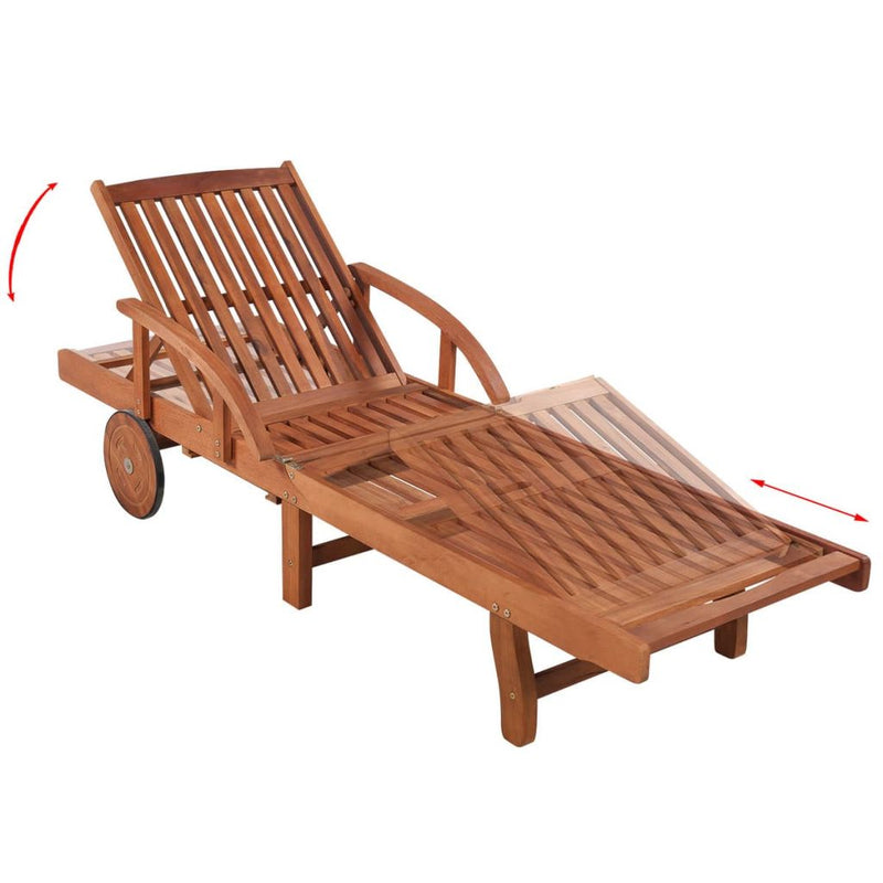 Solid Acacia Wood Sun-Lounger And Table (Set Of 3) - Brown