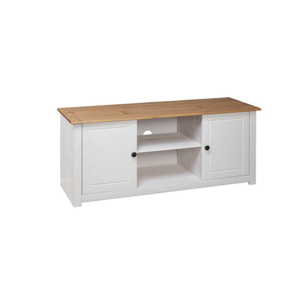 Tv Cabinet White 120 X 40 X 50 Cm Solid Pine Wood Panama Range