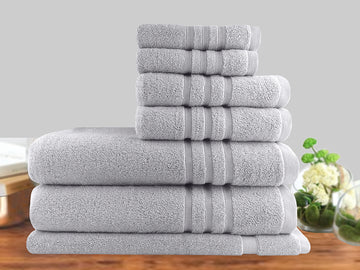 7pc classic dobby stripe cotton towel set 650gsm silver