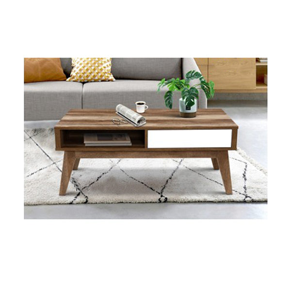 Coffee Table 2 Storage Drawers Open Shelf Scandinavian Wooden White