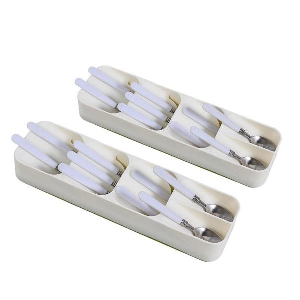 Cutlery Organiser Drying Tray 2Pcs Kitchen Drawer Organizer White