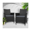 Outdoor Bistro Set Chairs Patio Dining Wicker Garden Cushion X2