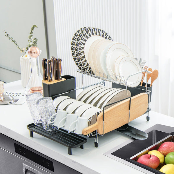 2 Tier Rust proof Dish Racks with 360degree Swivel Self Draining Spout for Kitchen