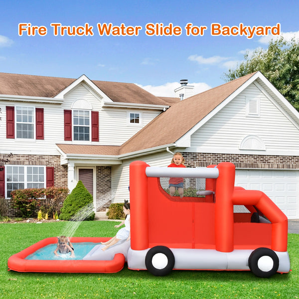 Firefighting Themed Kids Water Slide with Splash Pool without Blower