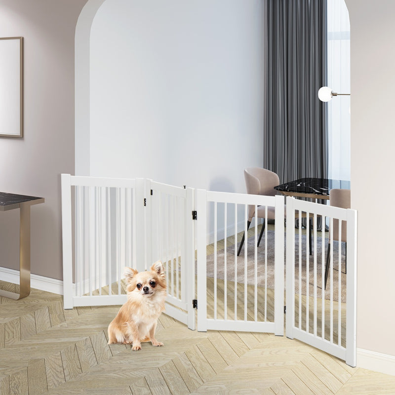 4 Panel Folding Dog Fence with Walk Through Door White Simply Wholesale