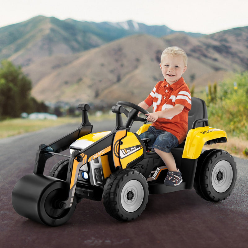 12V Kids Ride on Road Roller with Remote Control and LED Lights Yellow